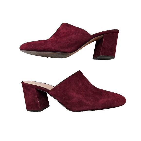 J.Crew Women's Maroon‎ Suede Leather Slide On Block Heel Mule Sz 7.5 - Picture 1 of 10